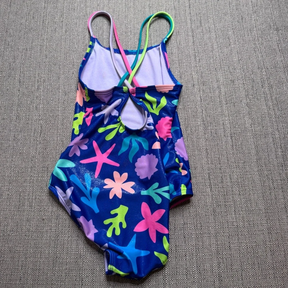 Cat & Jack Girls Navy Shimmer Sea Life Starfish One Piece Swimsuit Size M 8